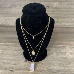 Melrose and Market Multi Layered Long Necklace Gemstone Pendant Charm Gold Tone